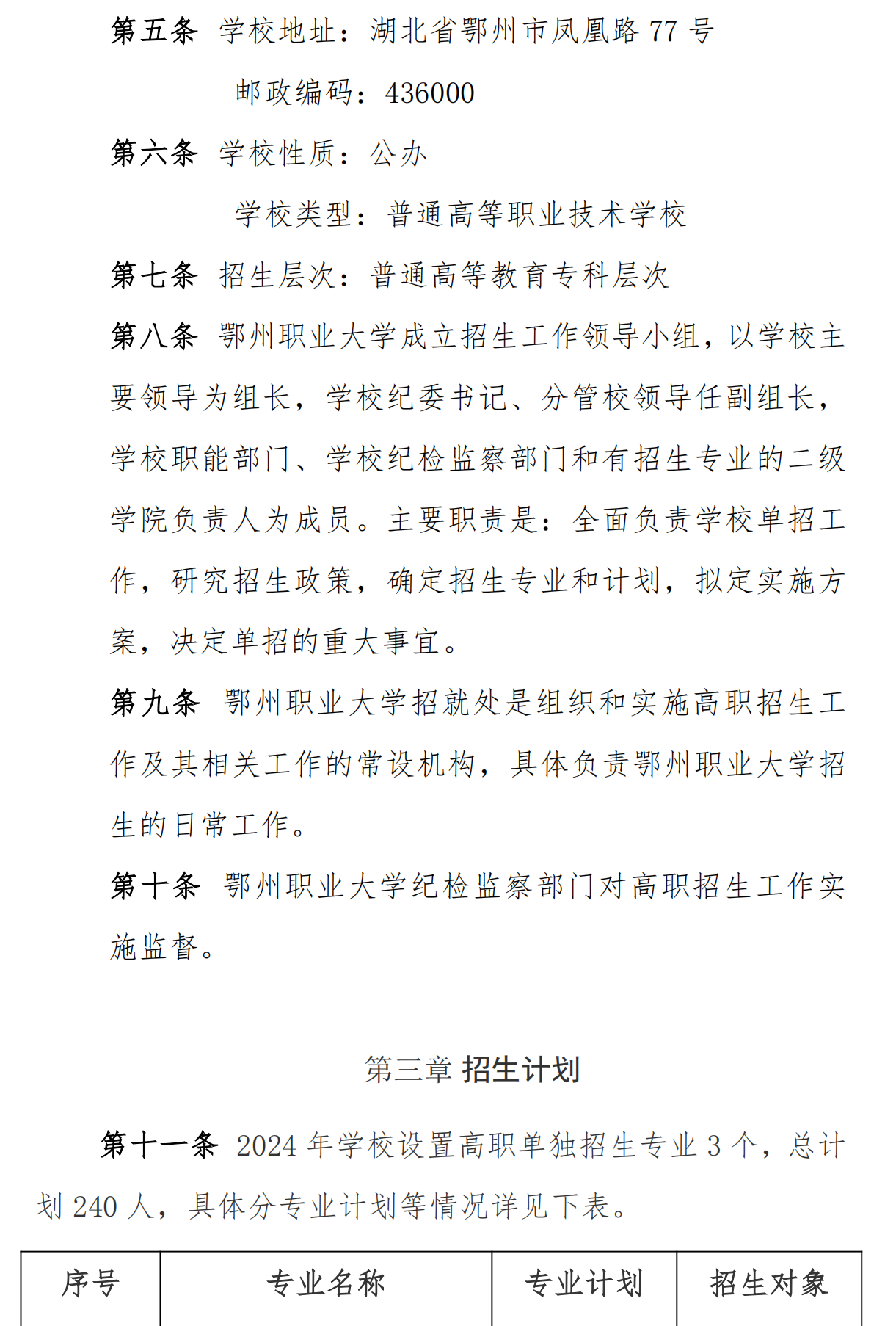 鄂州职业大学2024年高职单独招生章程_01